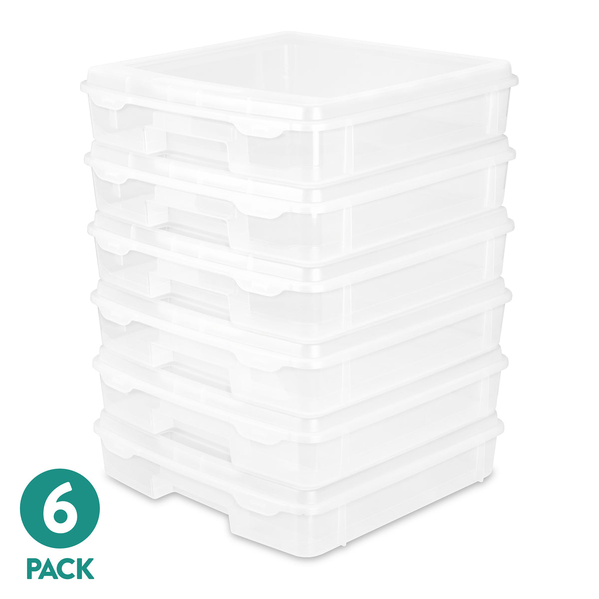 Sterilite Plastic Medium Project Case for Scrapbook Paper Storage, Clear, 6 Pack