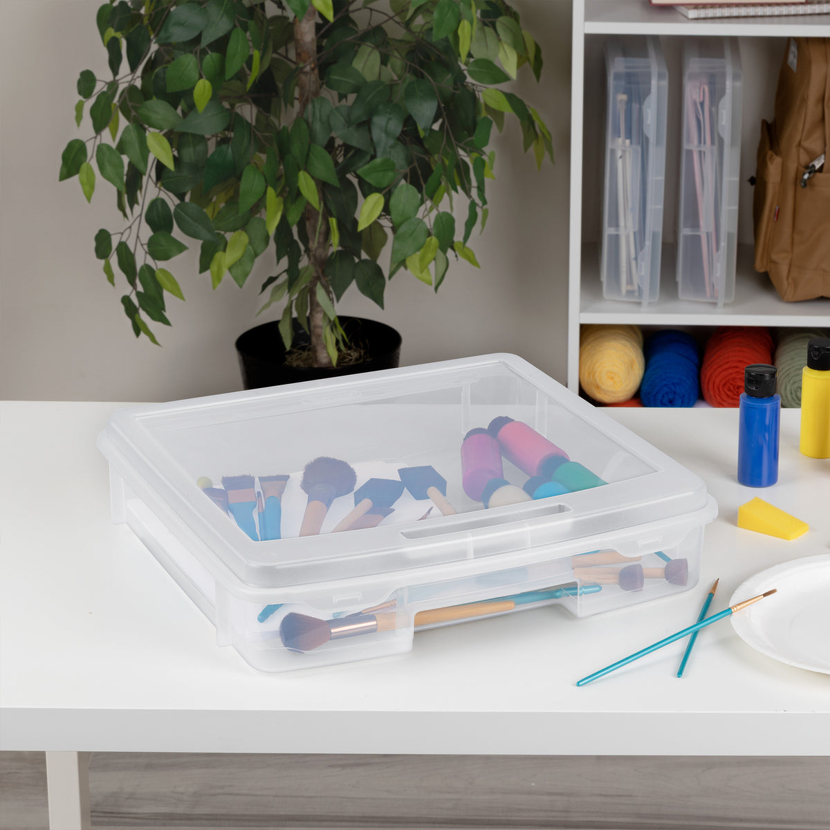 Sterilite Plastic Medium Project Case for Scrapbook Paper Storage, Clear, 6 Pack