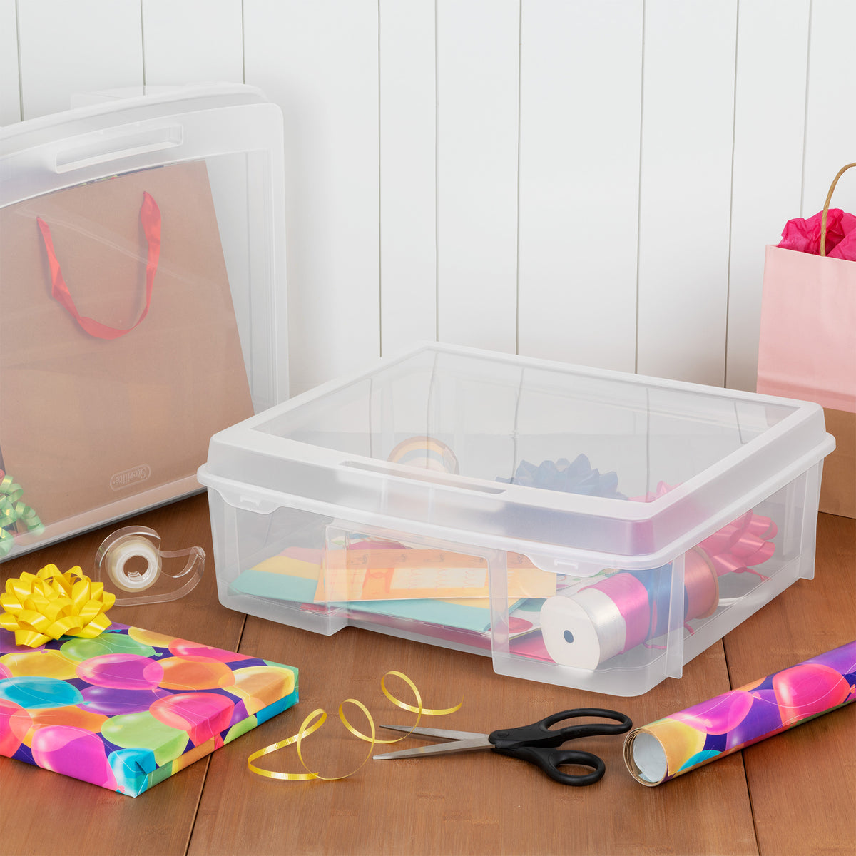 Sterilite Plastic Large Project Case, Scrapbook Paper Storage, Clear, 16 Pack