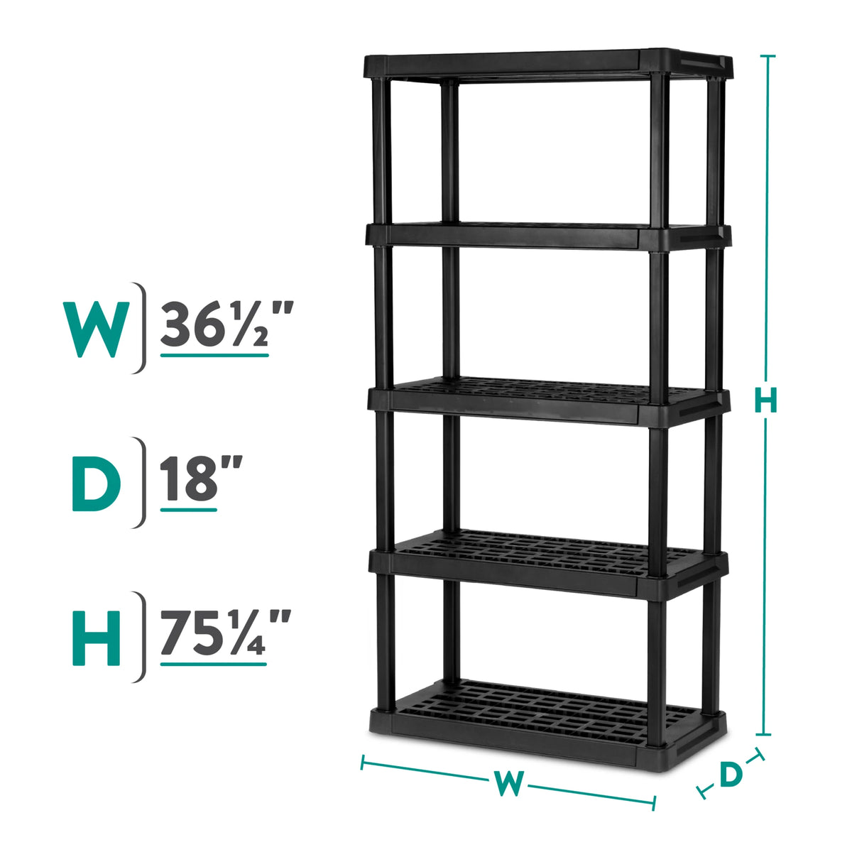 Sterilite 5 Shelf Plastic Storage Shelving Unit for Garage and Workshop, Black - VMInnovations