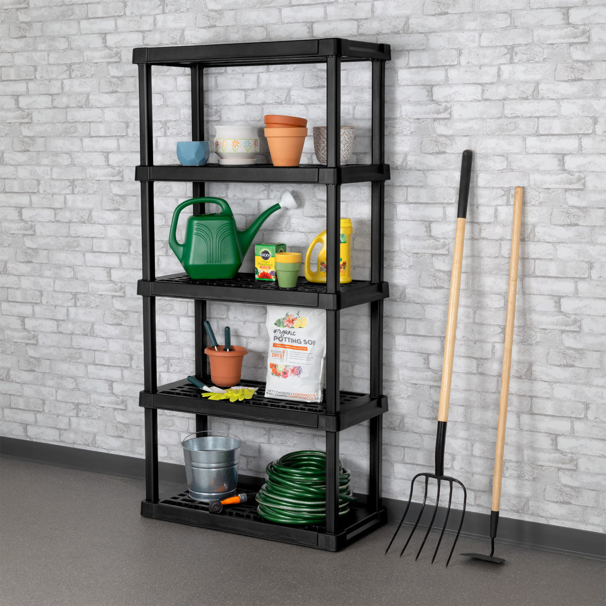 Sterilite 5 Shelf Plastic Storage Shelving Unit for Garage and Workshop, Black - VMInnovations