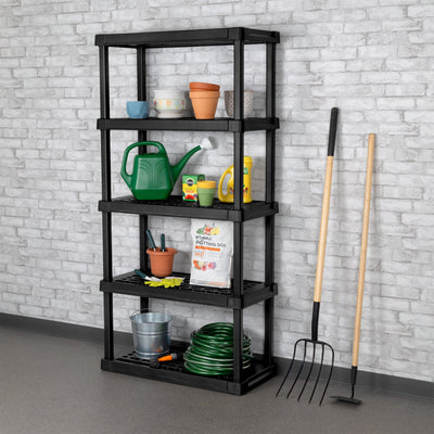 Sterilite 5 Shelf Plastic Storage Shelving Unit for Garage and Workshop, Black - VMInnovations