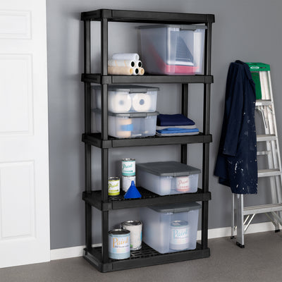 Sterilite 5 Shelf Plastic Storage Shelving Unit for Garage and Workshop, Black - VMInnovations