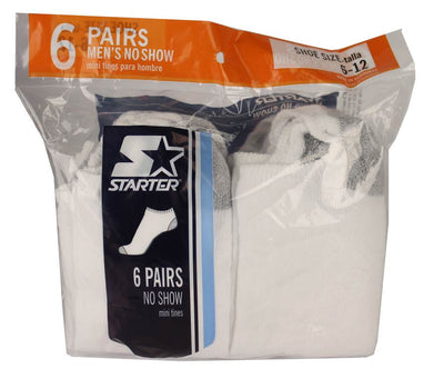 6 Pairs Starter SM47026 Men's No Show Socks Quality White -Size 6-12 - Open Box