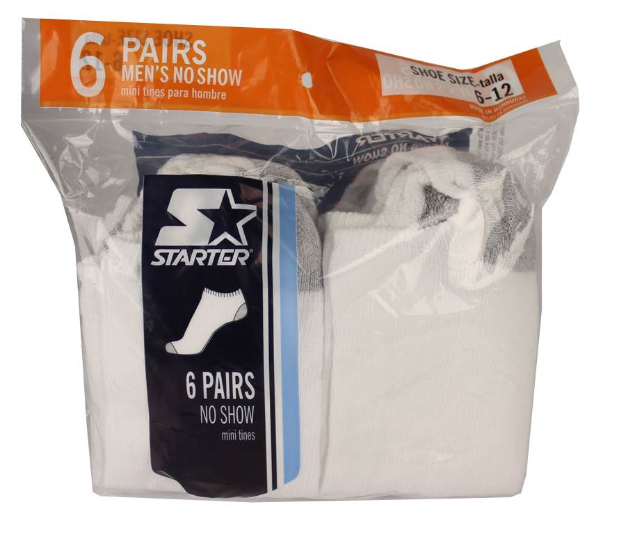 6 Pairs Starter SM47026 Men's No Show Socks Quality White -Size 6-12 - Open Box