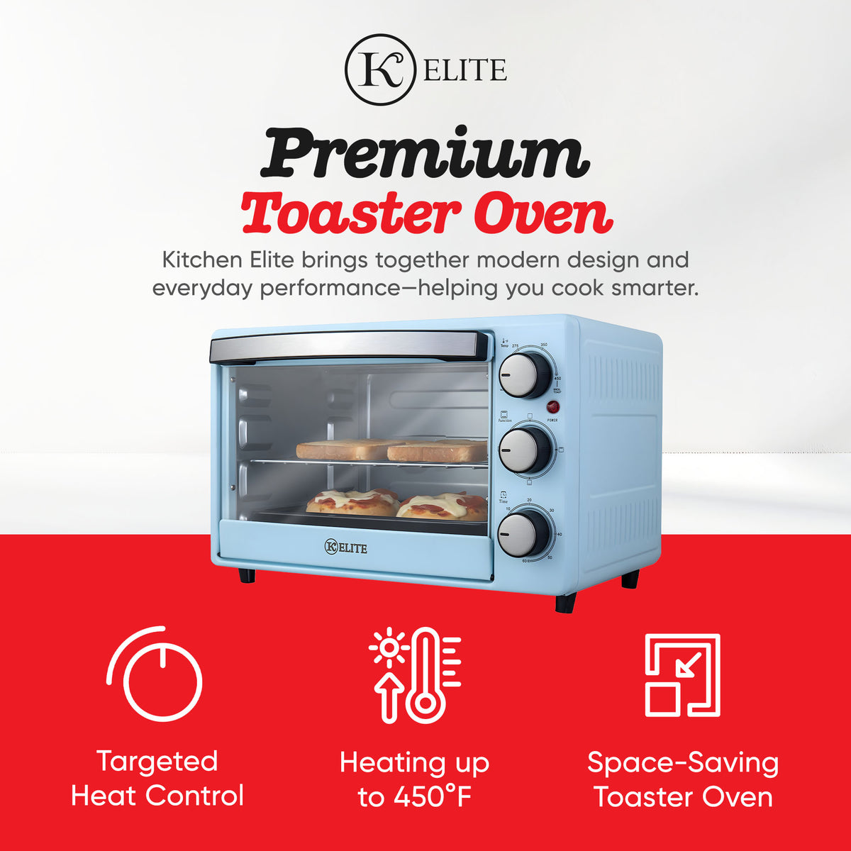 Kitchen Elite Toaster Oven, Compact Countertop Appliance with Bake Tray, Blue