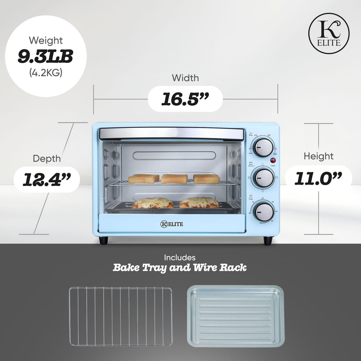 Kitchen Elite Toaster Oven, Compact Countertop Appliance with Bake Tray, Blue