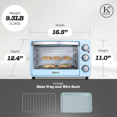 Kitchen Elite Toaster Oven, Compact Countertop Appliance with Bake Tray, Blue