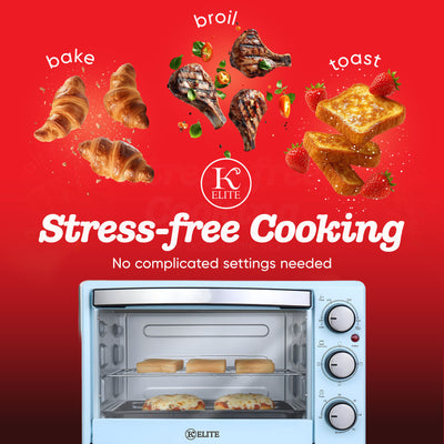 Kitchen Elite Toaster Oven, Compact Countertop Appliance with Bake Tray, Blue