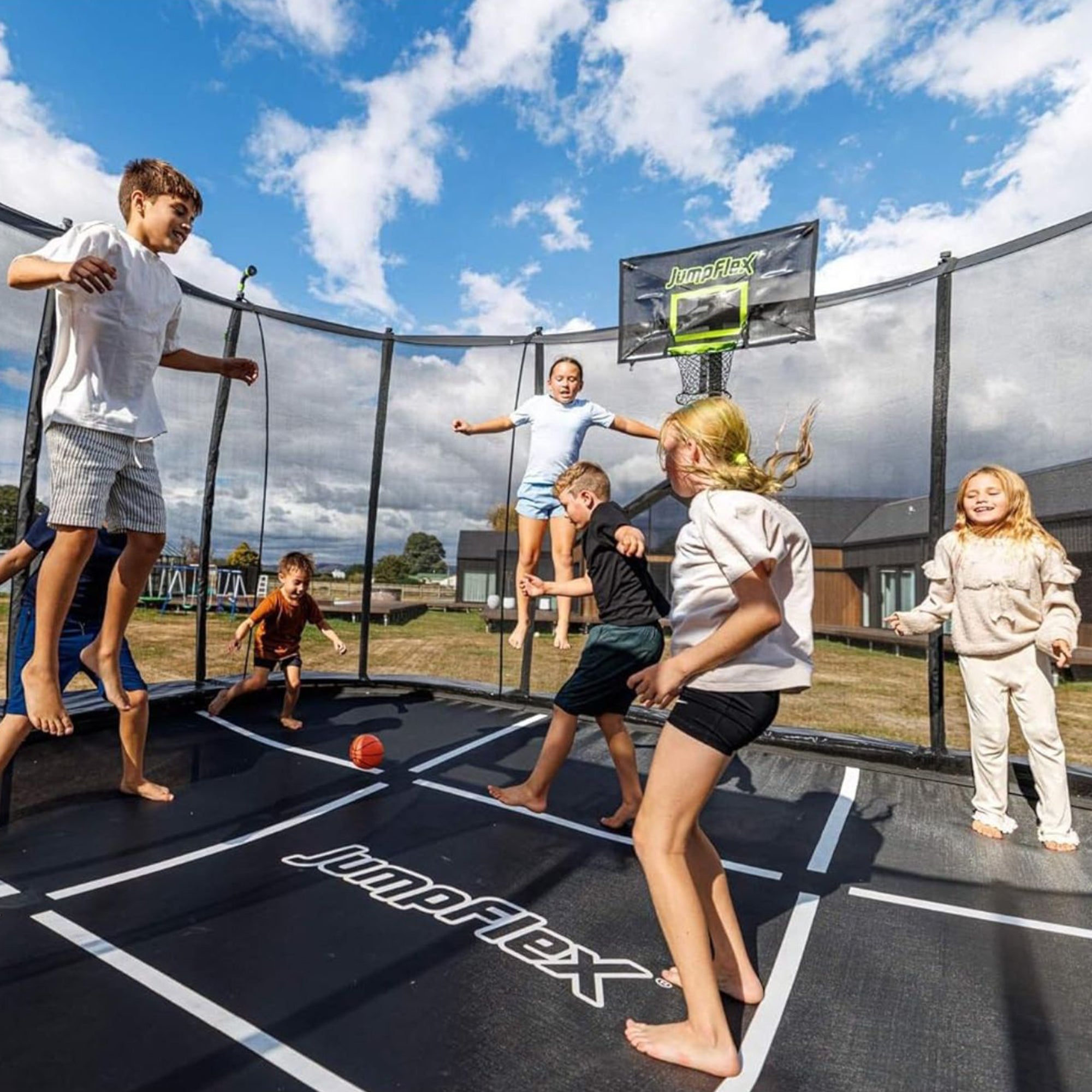 JumpFlex MEGA 17' Trampoline Playset with AquaJet Multi-Spray Sprinkler Hose - VMInnovations