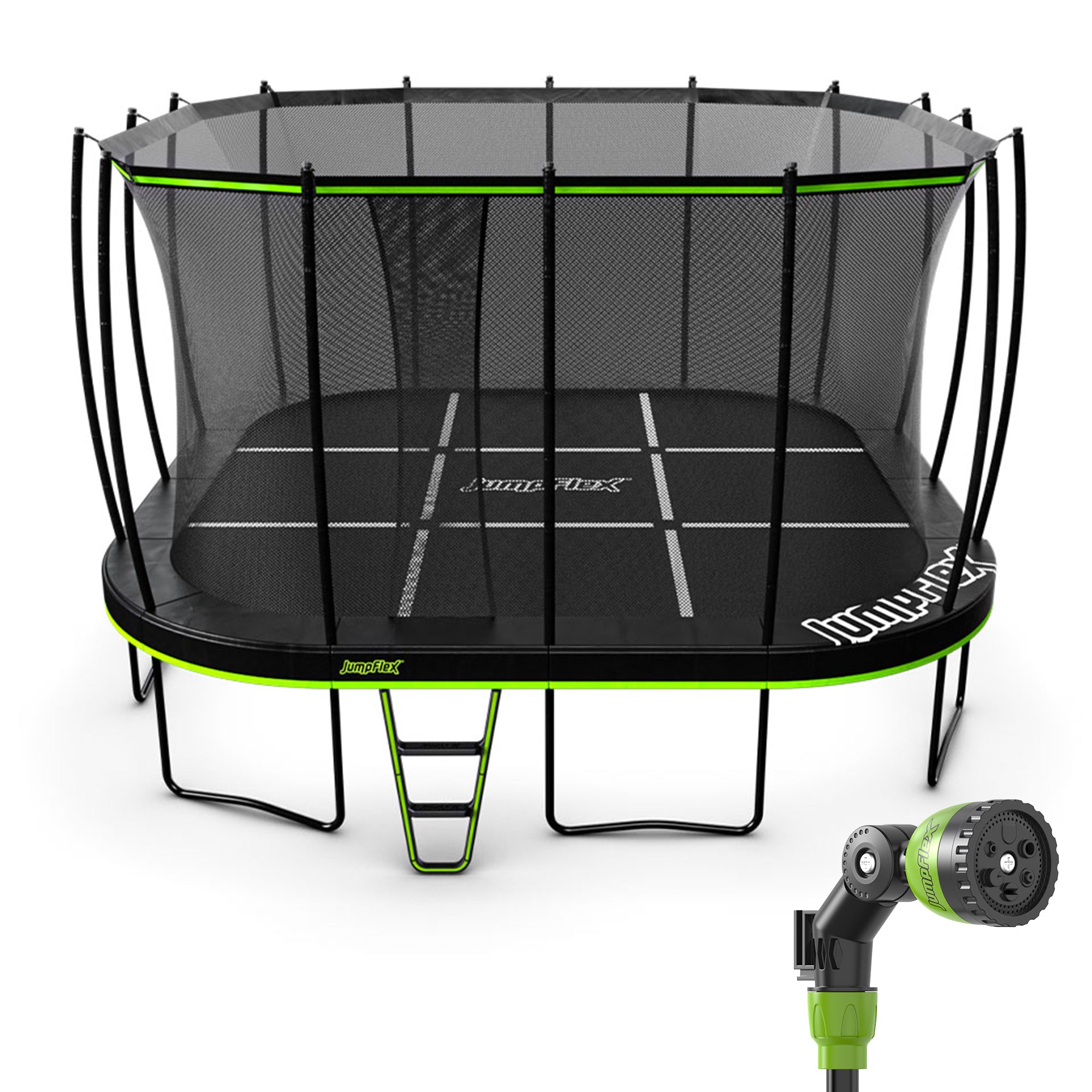 JumpFlex MEGA 19' Trampoline Playset with AquaJet Multi-Spray Sprinkler Hose - VMInnovations