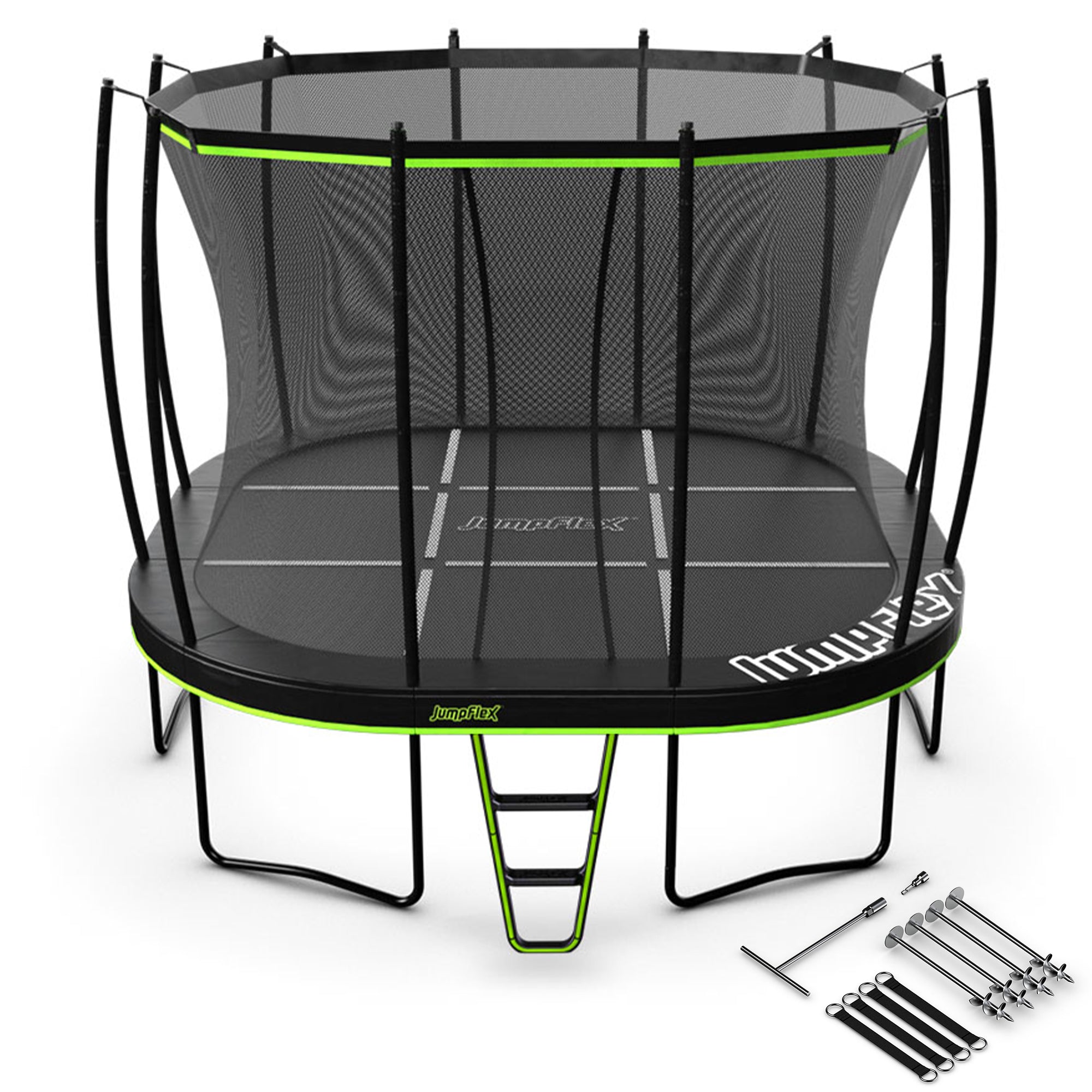 JumpFlex MEGA 14' Round Trampoline Outdoor Playset with Anchor Kit PRO Stake Set - VMInnovations