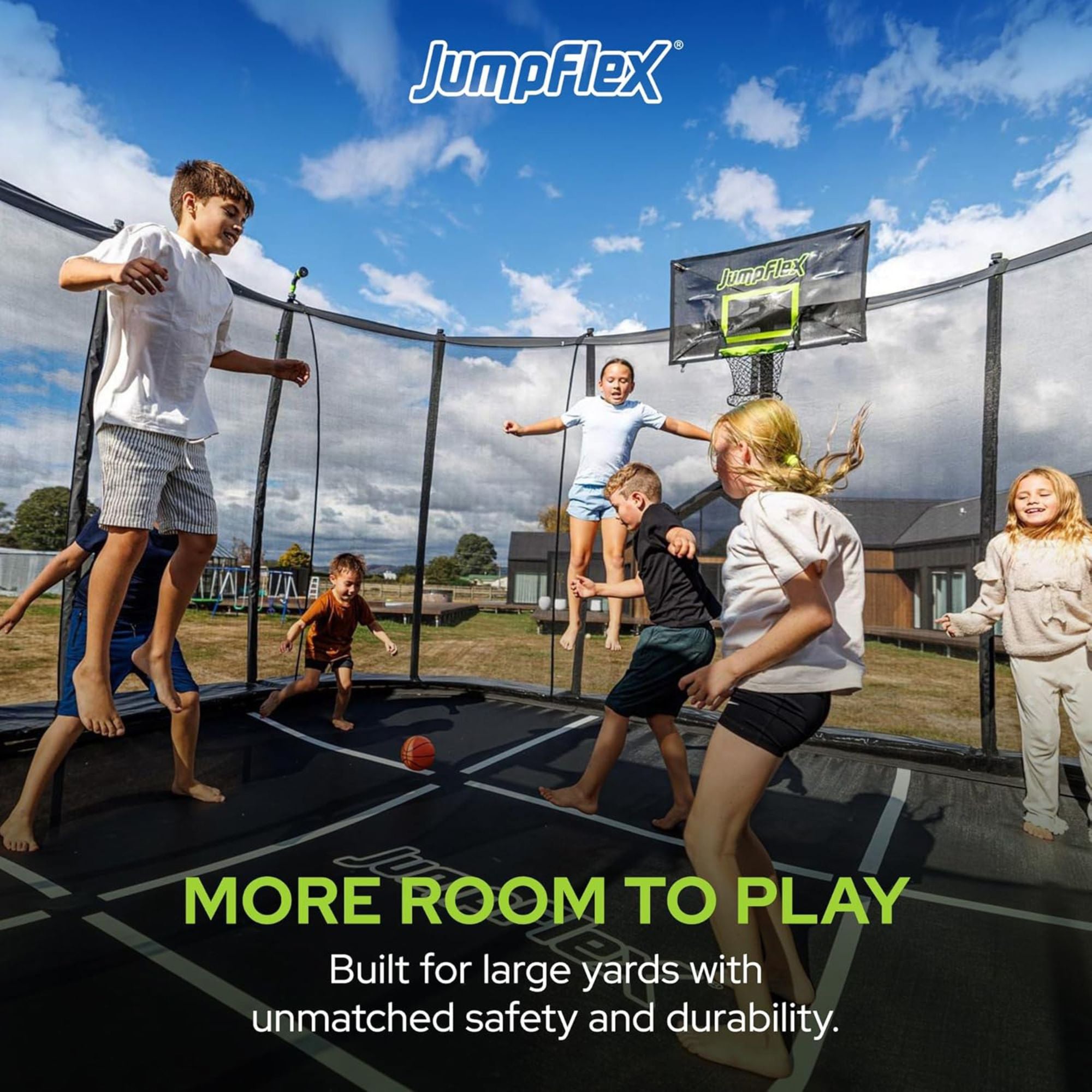 JumpFlex MEGA 19' Round Trampoline Outdoor Playset with Anchor Kit PRO Stake Set - VMInnovations