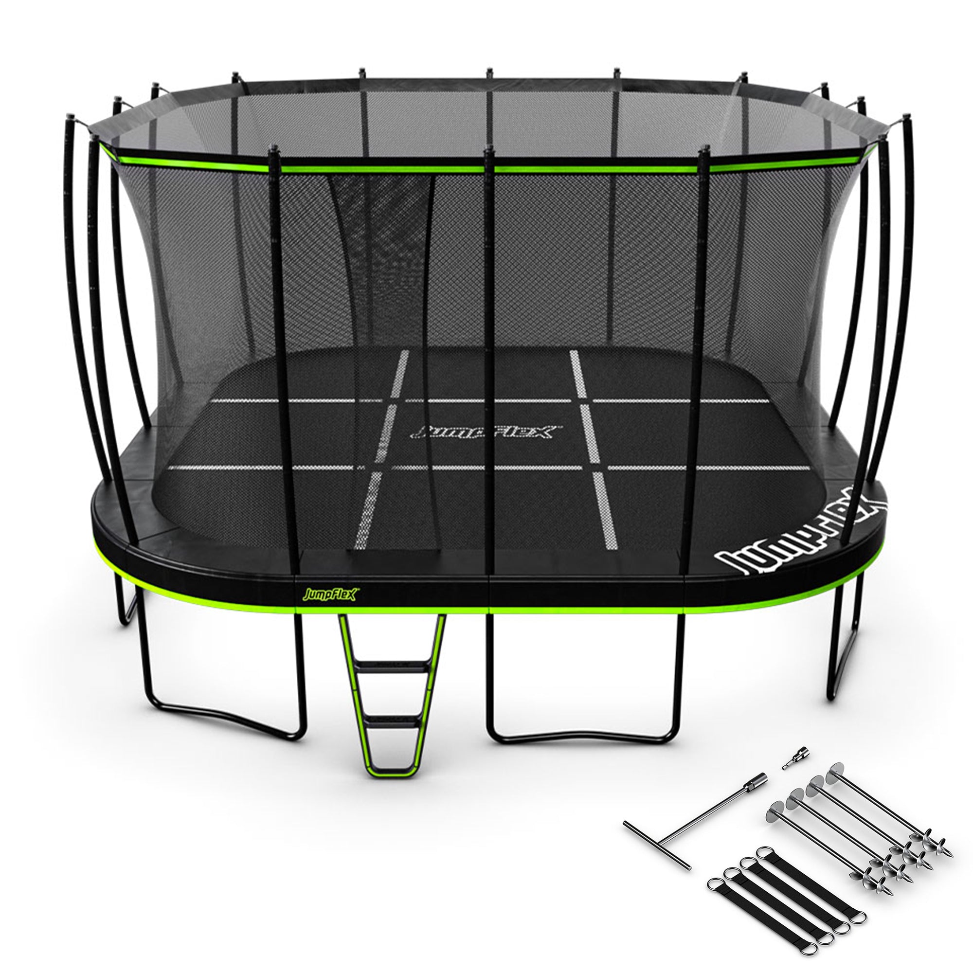 JumpFlex MEGA 19' Round Trampoline Outdoor Playset with Anchor Kit PRO Stake Set - VMInnovations