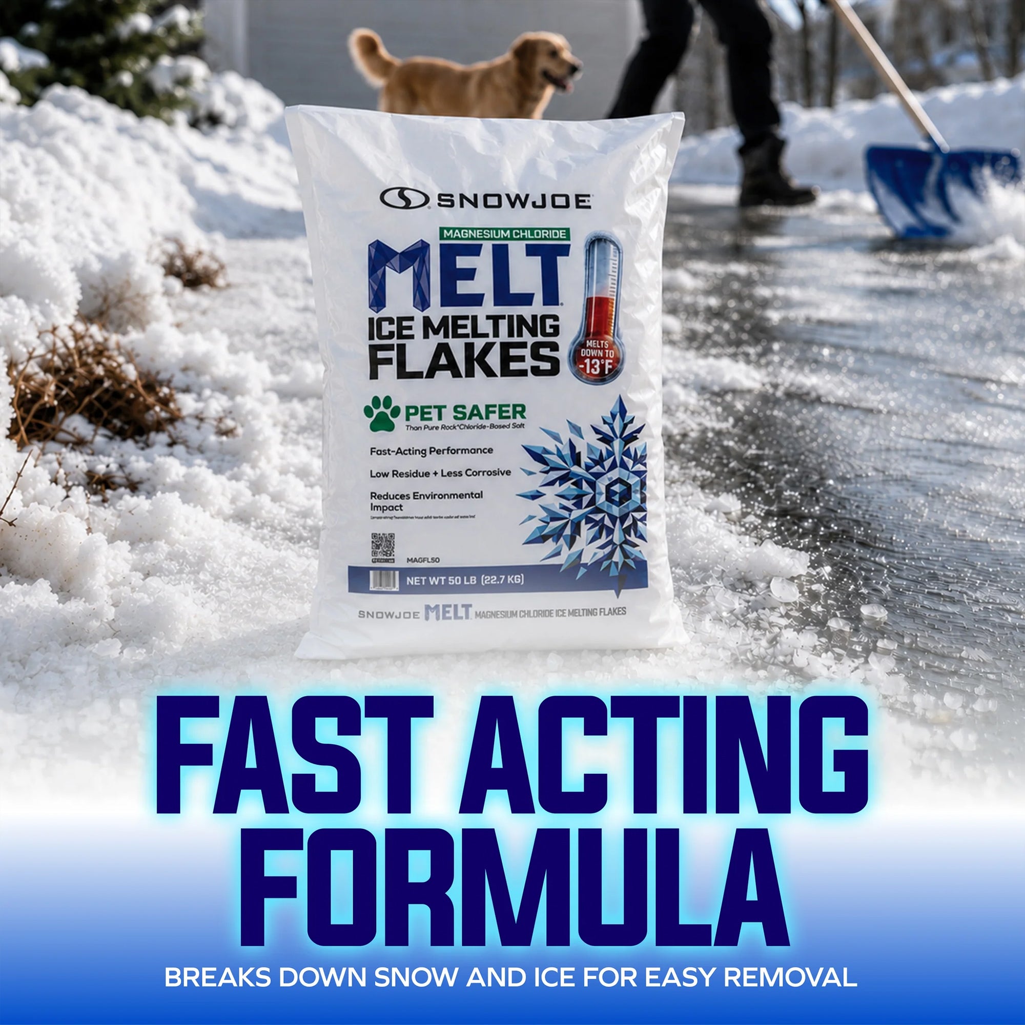Snow Joe Magnesium Chloride Ice Melting Flakes, Fast-Acting, Pet Safer, -13°F