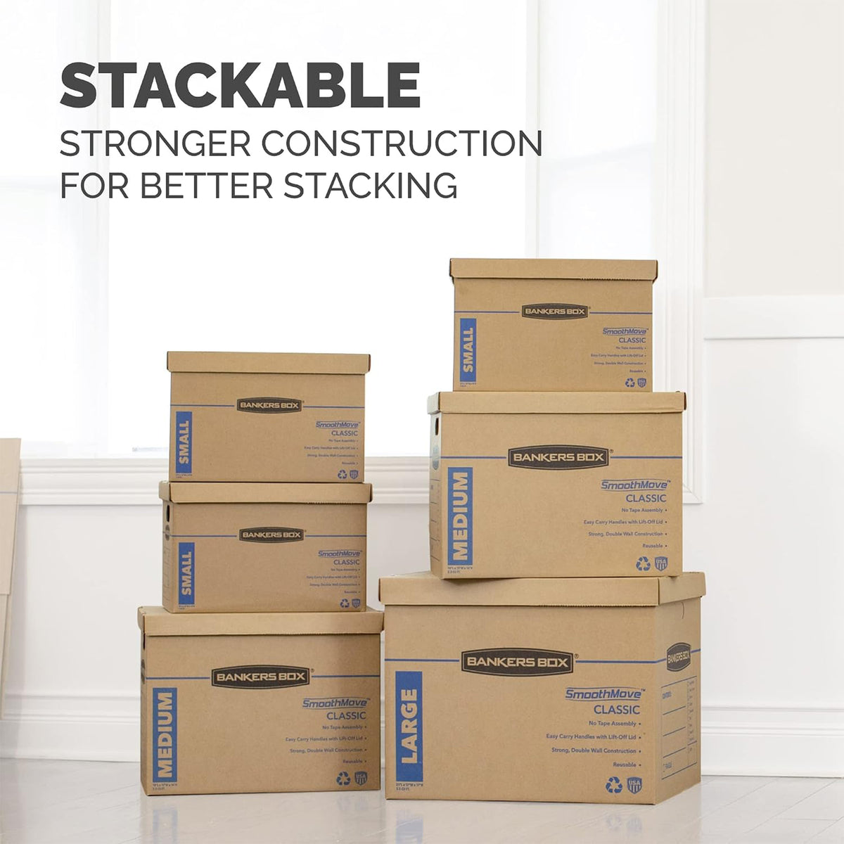 Bankers Box 10-Pack Medium Classic Moving Boxes, Lift-Off Lid, Built-In Handles