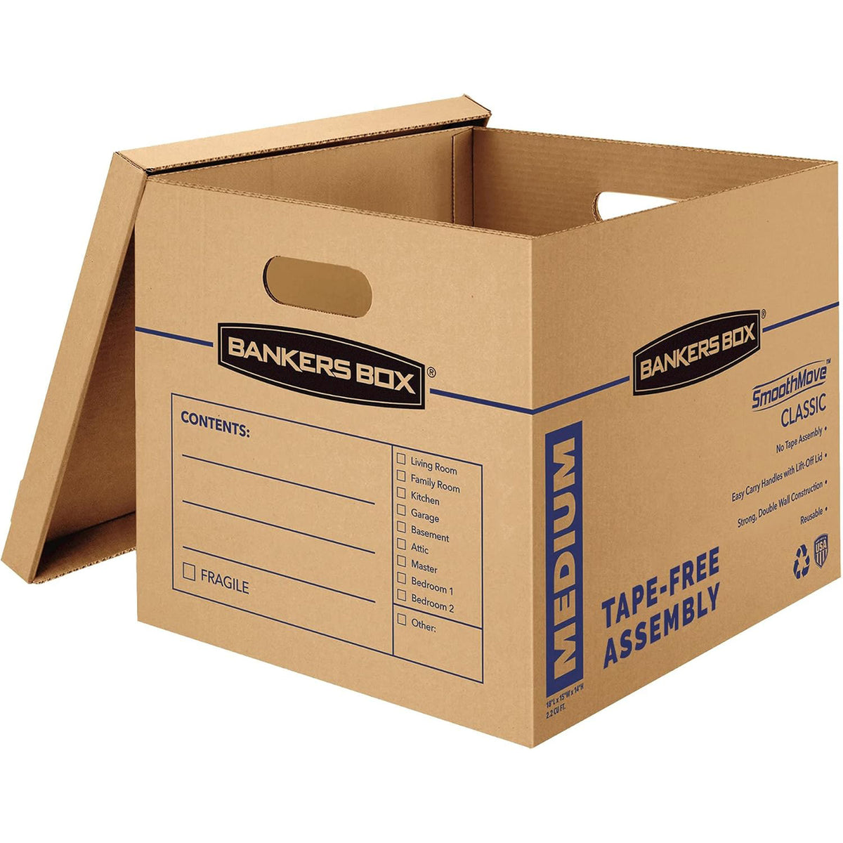 Bankers Box 10-Pack Medium Classic Moving Boxes, Lift-Off Lid, Built-In Handles