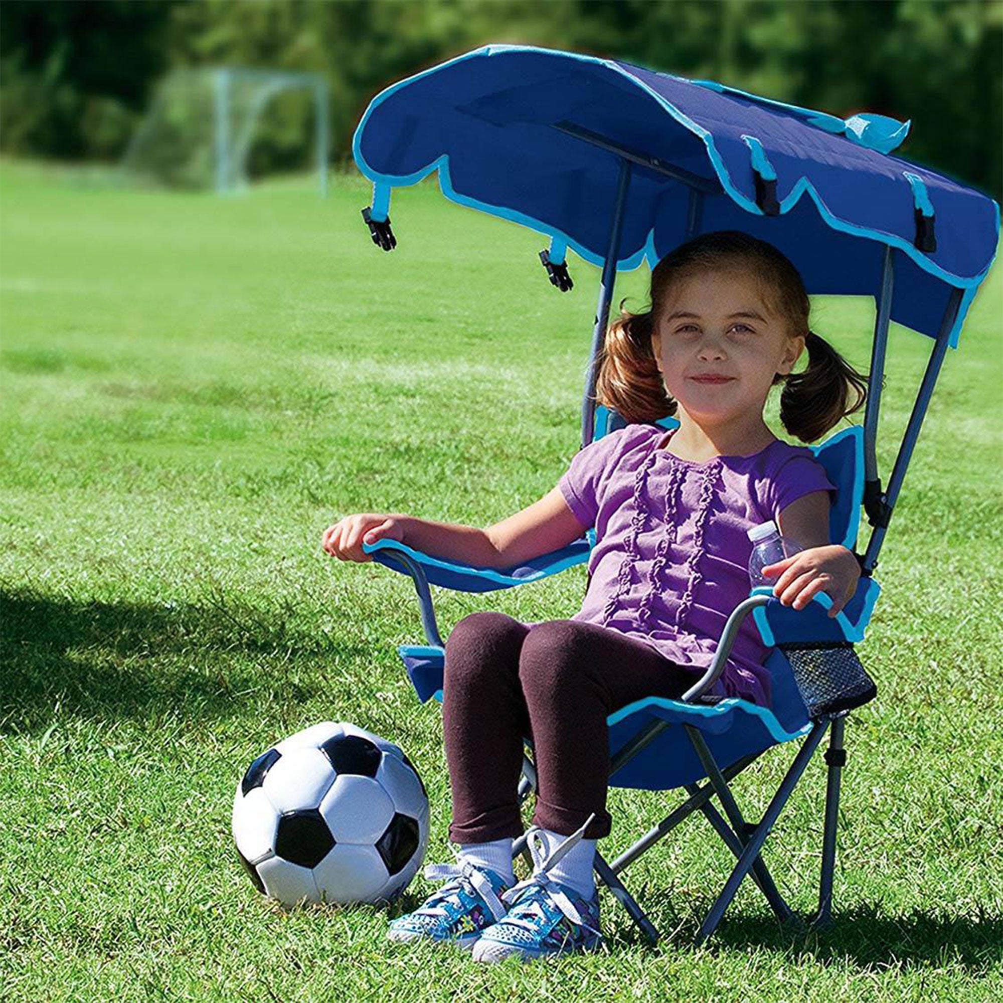 Kelsyus Kids Original Canopy Folding Backpack Lounge Chair, Blue (Open Box)