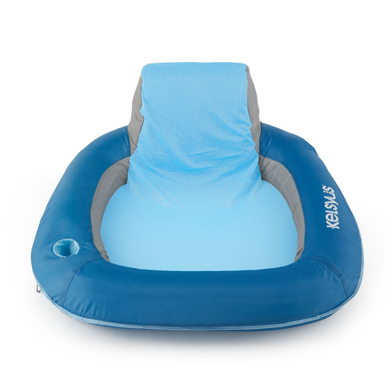 Kelsyus Floating Pool Lounger Inflatable Chair with Cup Holder & Clips, Blue