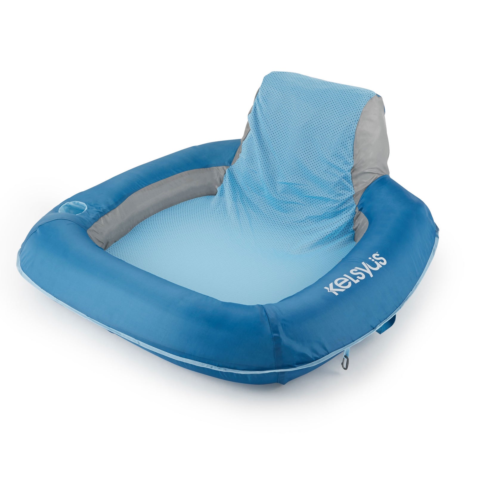 Kelsyus Floating Pool Lounger Inflatable Chair with Cup Holder & Clips, Blue - VMInnovations