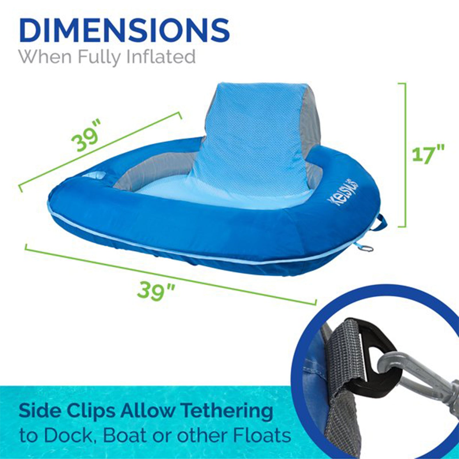 Kelsyus Floating Pool Lounger Inflatable Chair with Cup Holder & Clips, Blue - VMInnovations