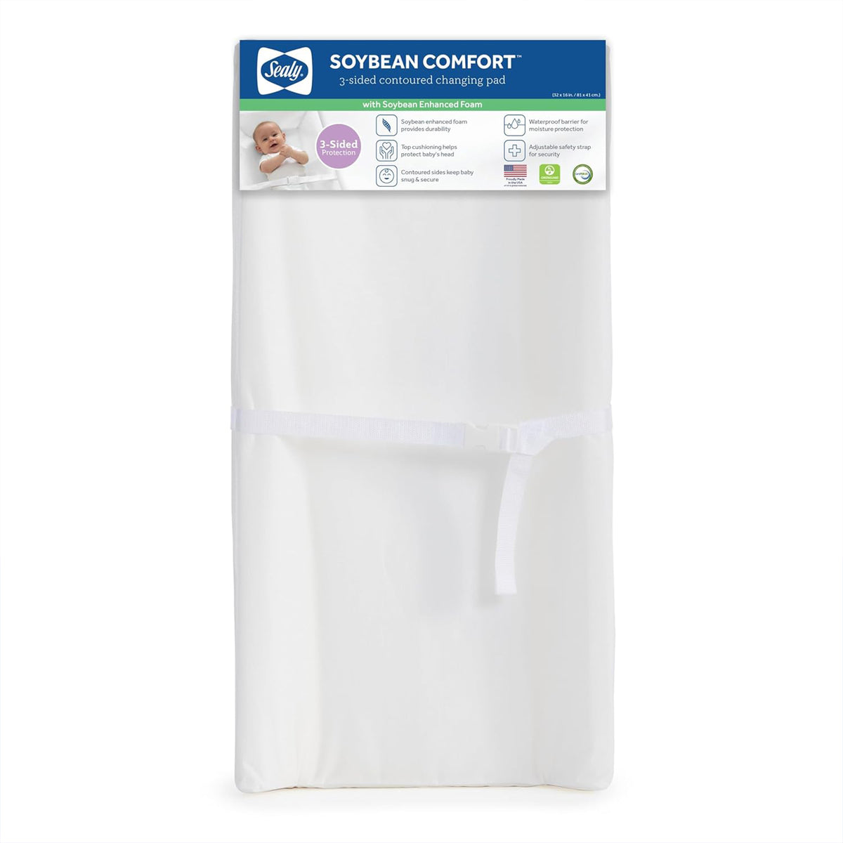 Sealy Baby Soybean Comfort 3-Sided Contoured Diaper Changing Pad, 32 x 16 In