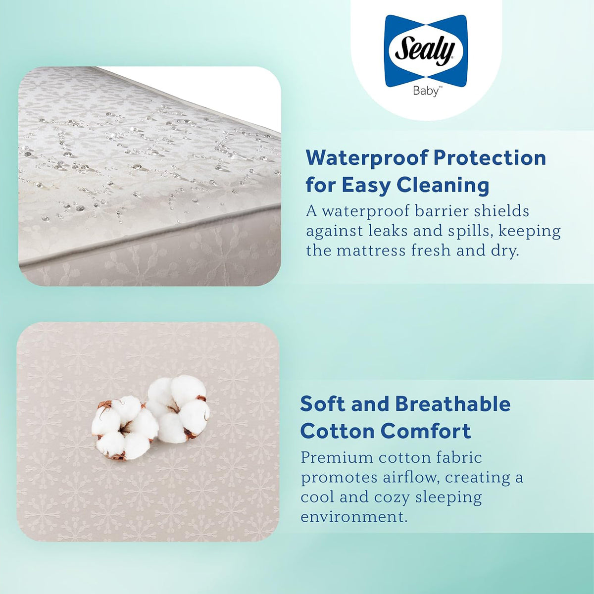 Sealy Baby Flex Cool 2 Stage Crib and Toddler Bed Mattress, Waterproof Cotton