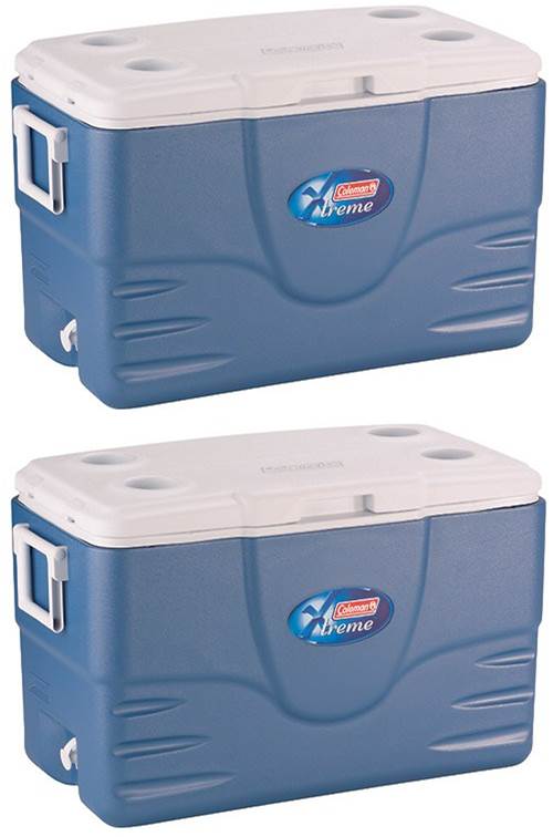 (2) COLEMAN Camping Tailgating 52 Quart Xtreme 5 Day Ice Chest Coolers - Blue