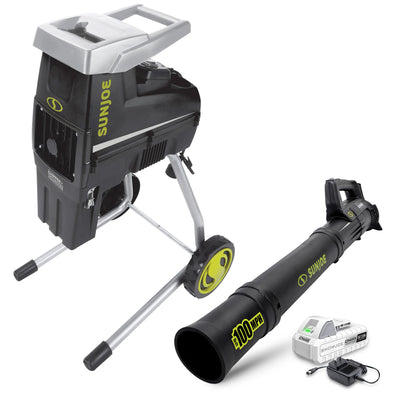 Sun Joe Silent Wood Chipper Shredder and Cordless Compact Turbine Jet Blower