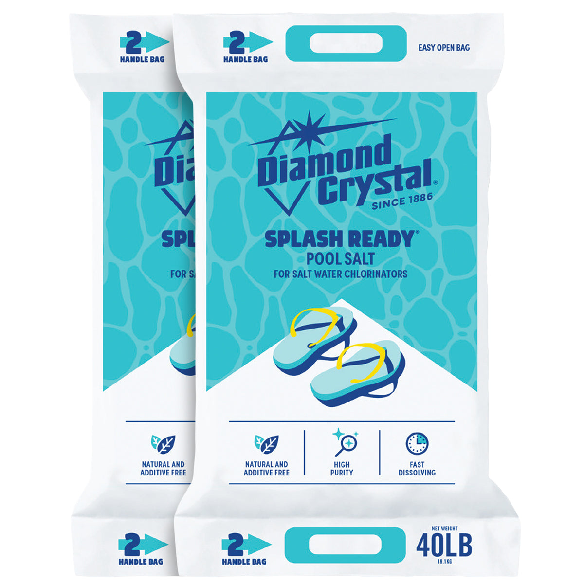 Diamond Crystal 2 Pack Splash Ready Pool Salt for Salt Water Chlorinators, 40 lb