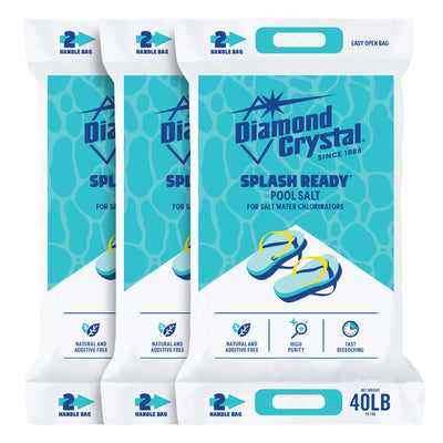 Diamond Crystal 3 Pack Splash Ready Pool Salt for Salt Water Chlorinators, 40 lb