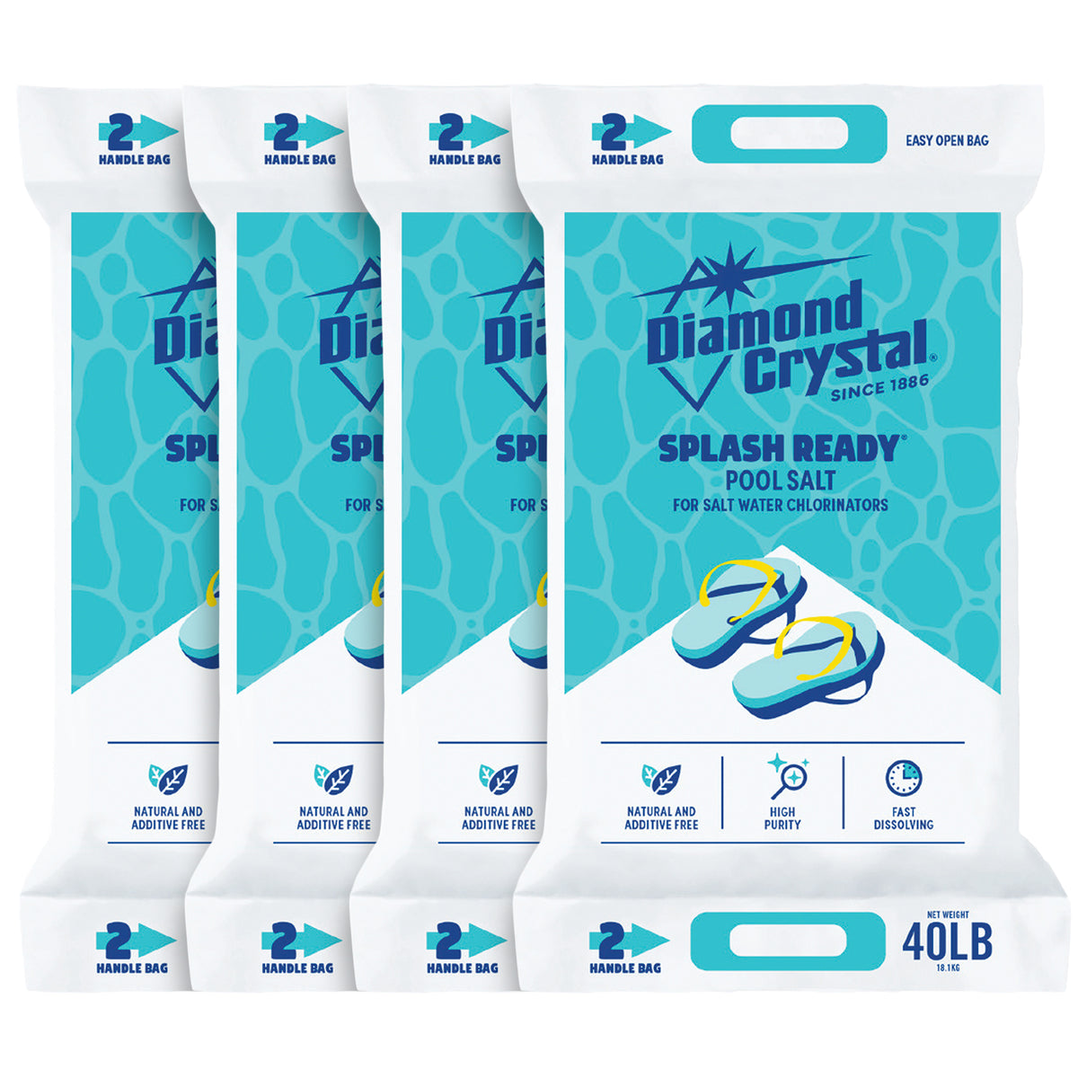 Diamond Crystal 4 Pack Splash Ready Pool Salt for Salt Water Chlorinators, 40 lb
