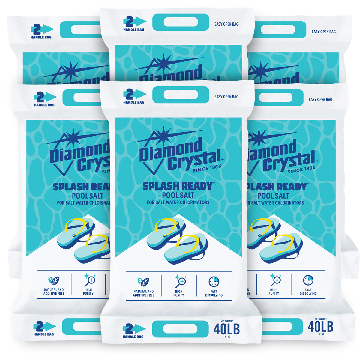 Diamond Crystal 6 Pack Splash Ready Pool Salt for Salt Water Chlorinators, 40 lb