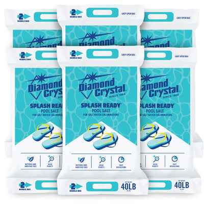 Diamond Crystal 6 Pack Splash Ready Pool Salt for Salt Water Chlorinators, 40 lb