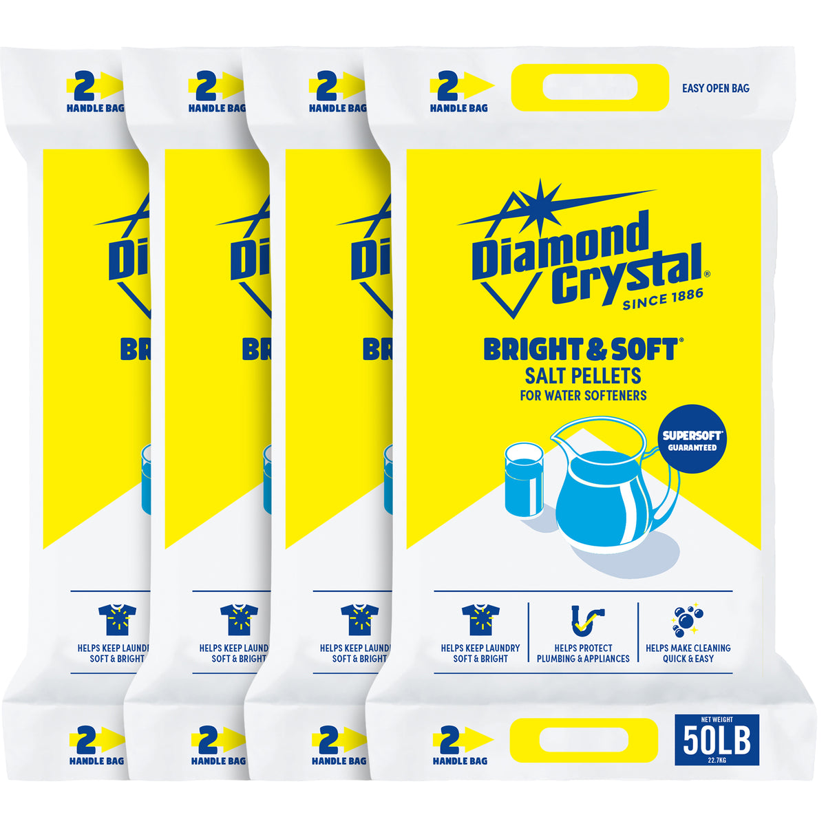 Diamond Crystal 4 Pack Bright & Soft Water Softener Salt Pellets, 50 Pounds