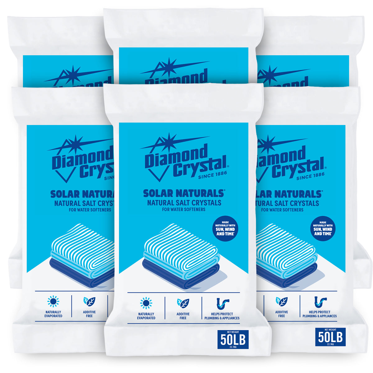 Diamond Crystal 6 Pack Solar Naturals Water Softener Pure Salt Crystals, 50 lbs