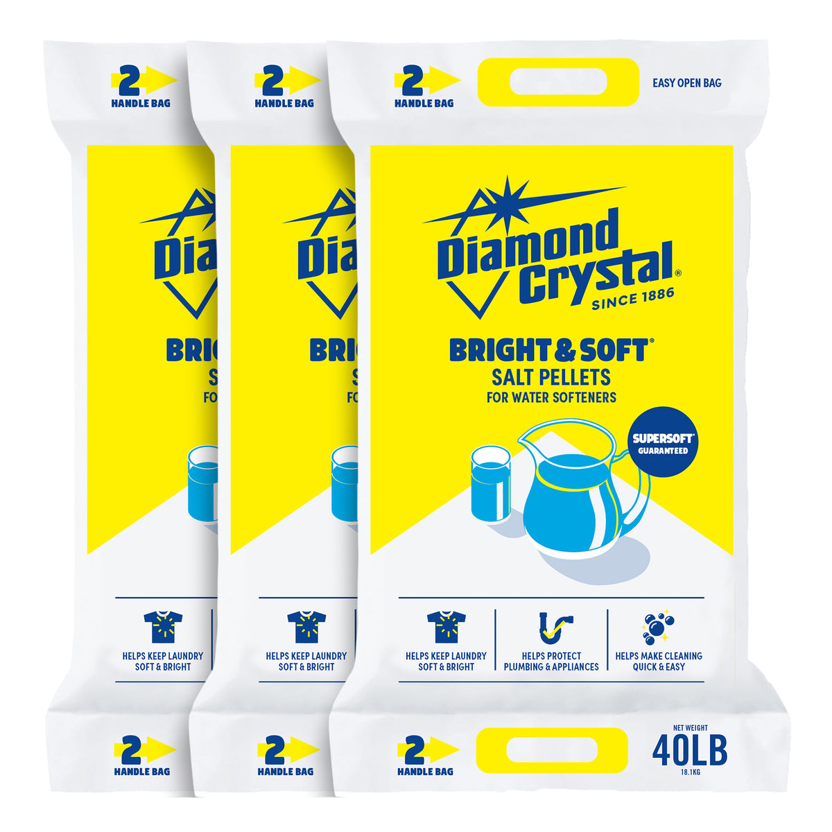 Diamond Crystal 3 Pack Bright & Soft Water Softener Salt Pellets, 40 Pounds