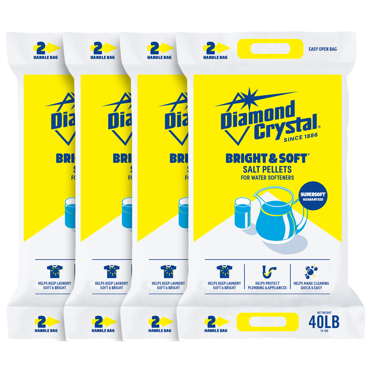 Diamond Crystal 4 Pack Bright & Soft Water Softener Salt Pellets, 40 Pounds