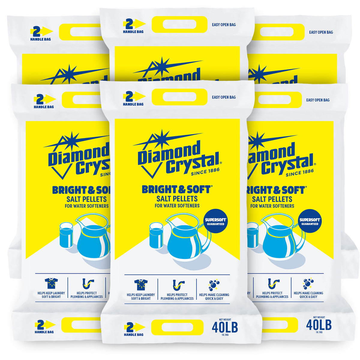 Diamond Crystal 6 Pack Bright & Soft Water Softener Salt Pellets, 40 Pounds