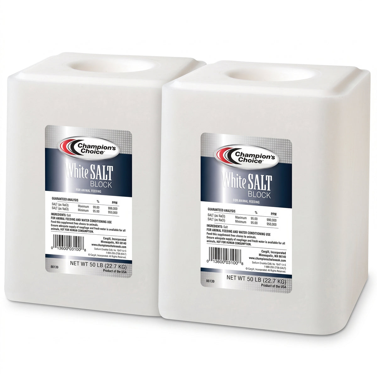 Champion's Choice 2 Pack Salt Block, Livestock Feed for Animal's Diets, 50 lbs
