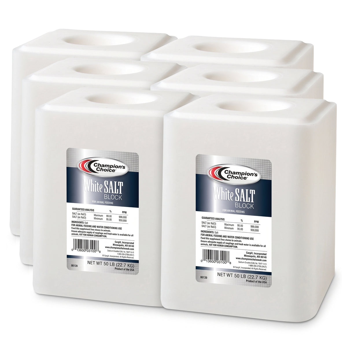 Champion's Choice 6 Pack Salt Block, Livestock Feed for Animal's Diets, 50 lbs