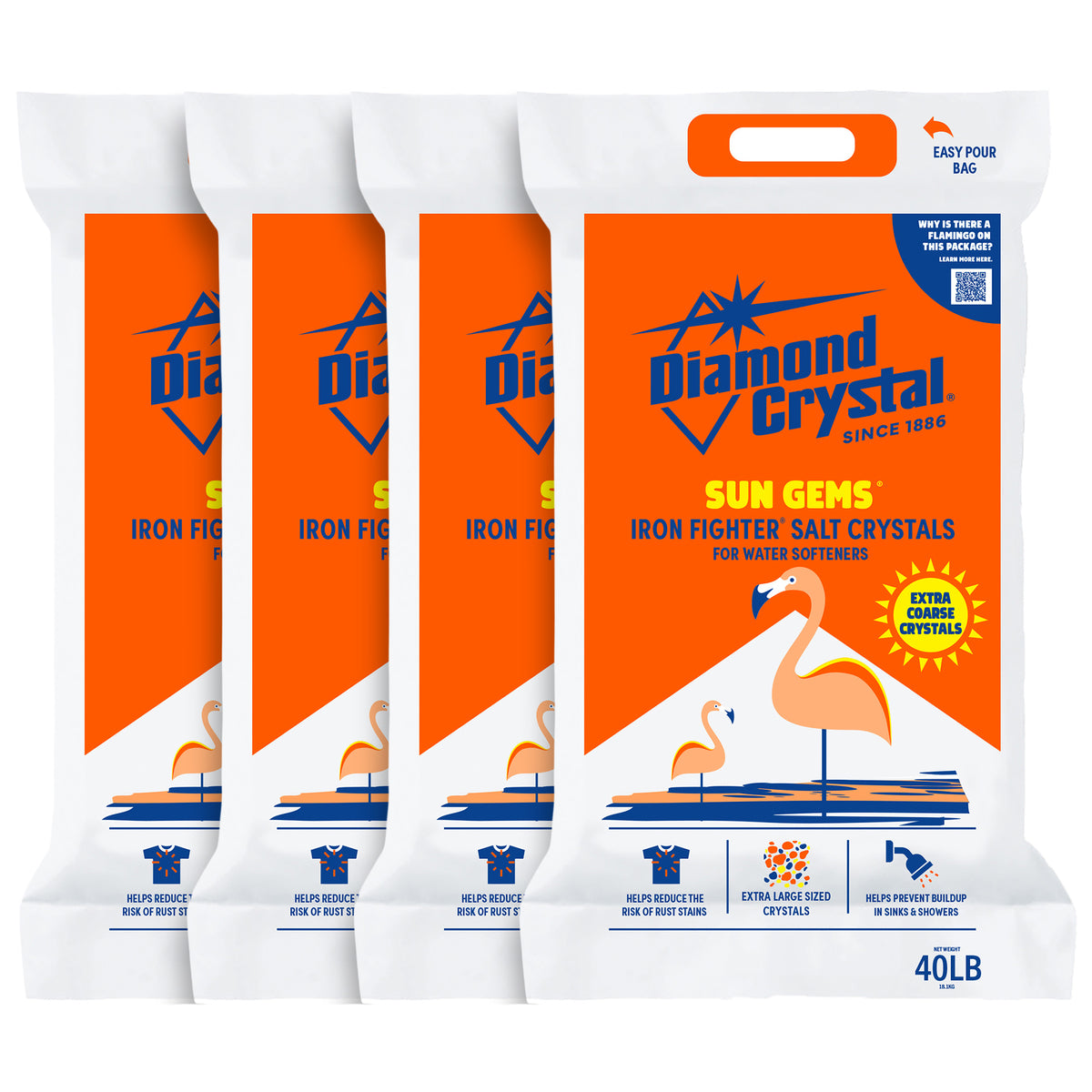 Diamond Crystal 4 Pack Sun Gems Iron Fighter Water Softener Salt Crystals, 40 lb