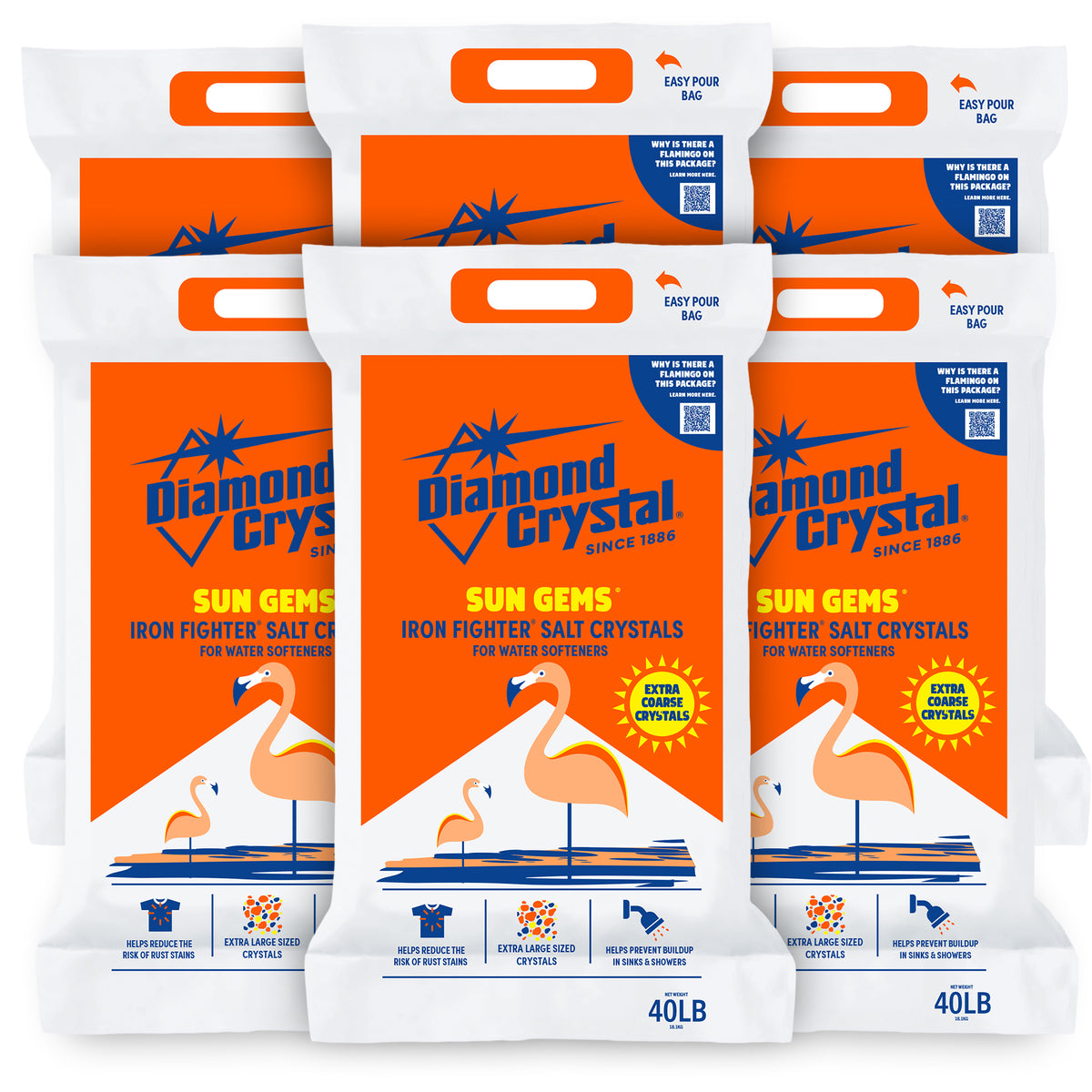 Diamond Crystal 6 Pack Sun Gems Iron Fighter Water Softener Salt Crystals, 40 lb