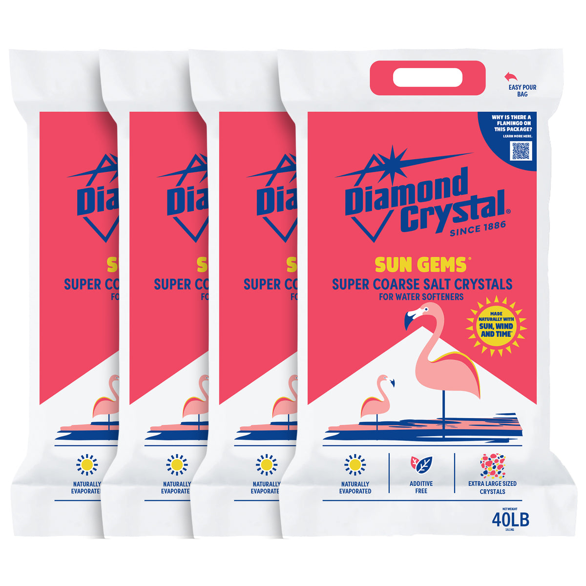 Diamond Crystal 4 Pack Sun Gems Water Softener Super Coarse Salt Crystals, 40 lb