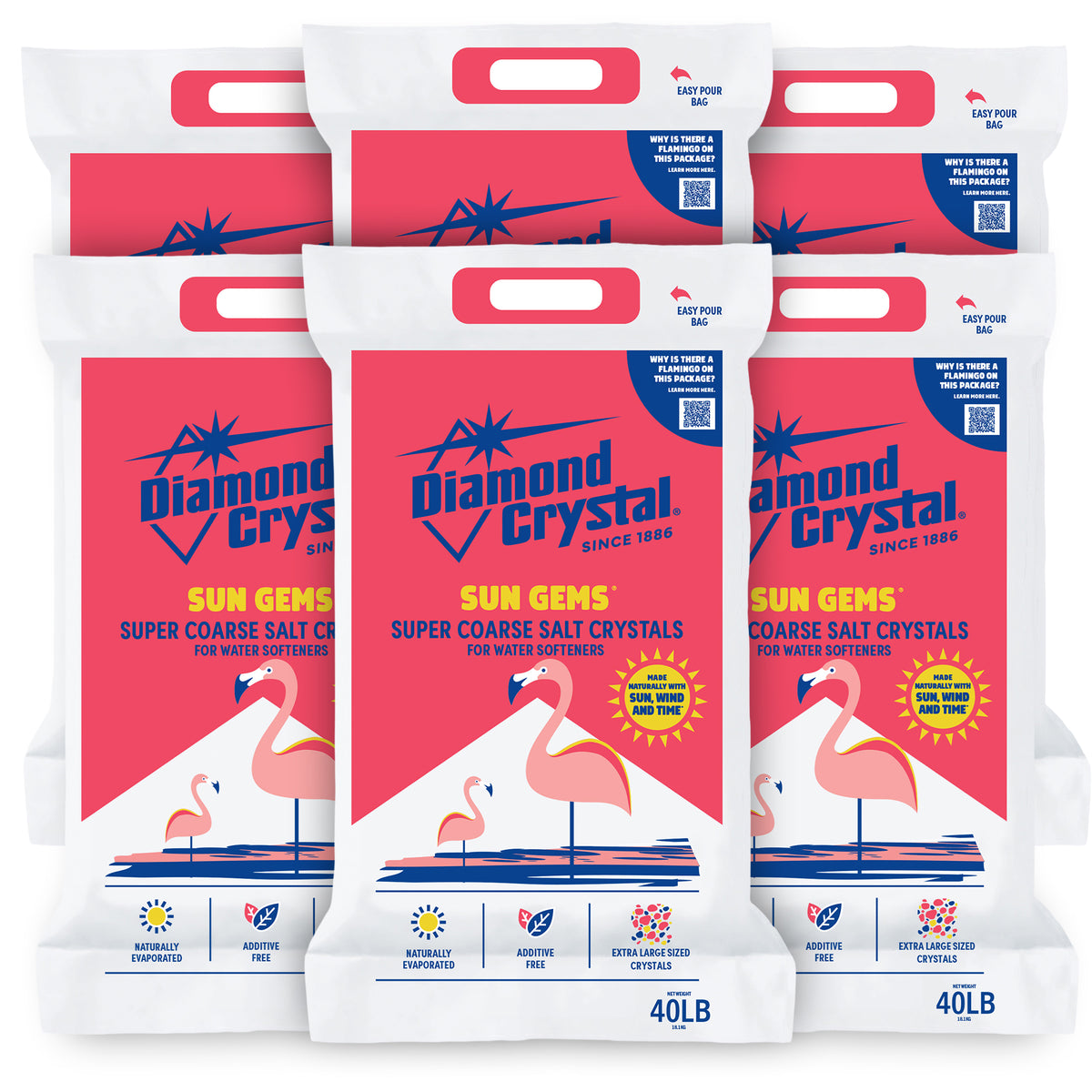 Diamond Crystal 6 Pack Sun Gems Water Softener Super Coarse Salt Crystals, 40 lb