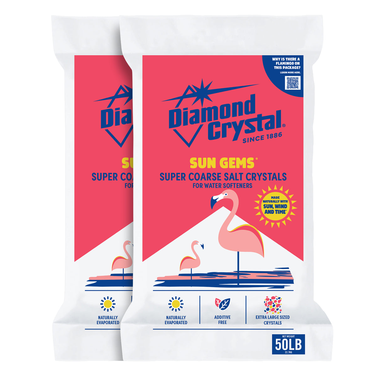 Diamond Crystal 2 Pack Sun Gems Water Softener Super Coarse Salt Crystals, 50 lb