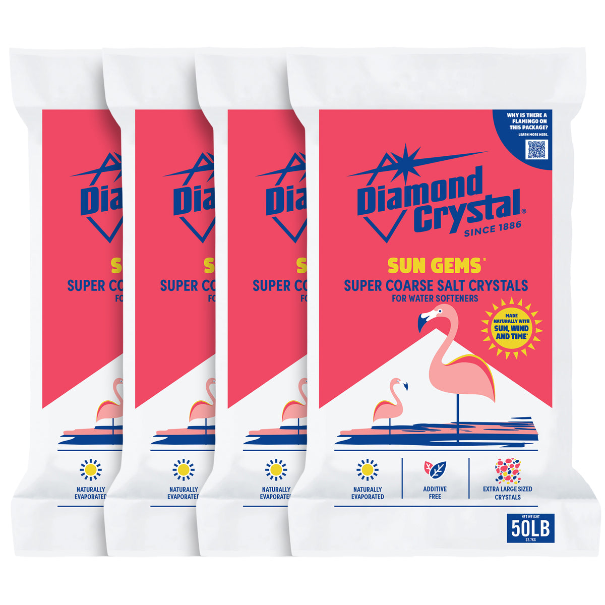 Diamond Crystal 4 Pack Sun Gems Water Softener Super Coarse Salt Crystals, 50 lb