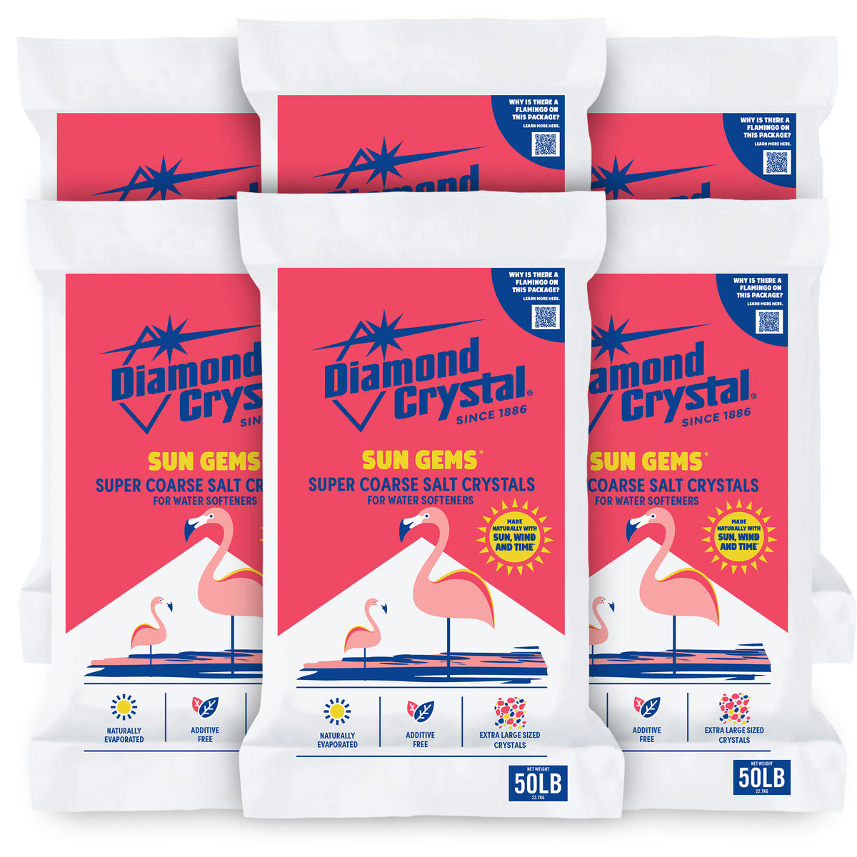 Diamond Crystal 6 Pack Sun Gems Water Softener Super Coarse Salt Crystals, 50 lb