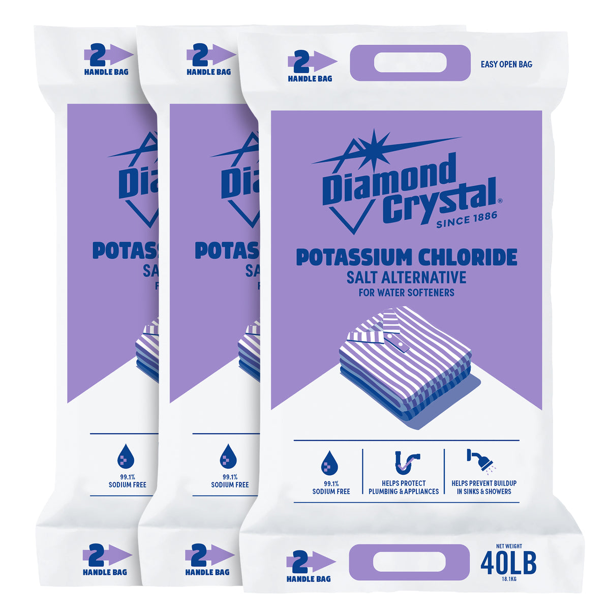 Diamond Crystal 3 Pack Potassium Chloride, Low-Sodium Salt Alternative, 40 lb