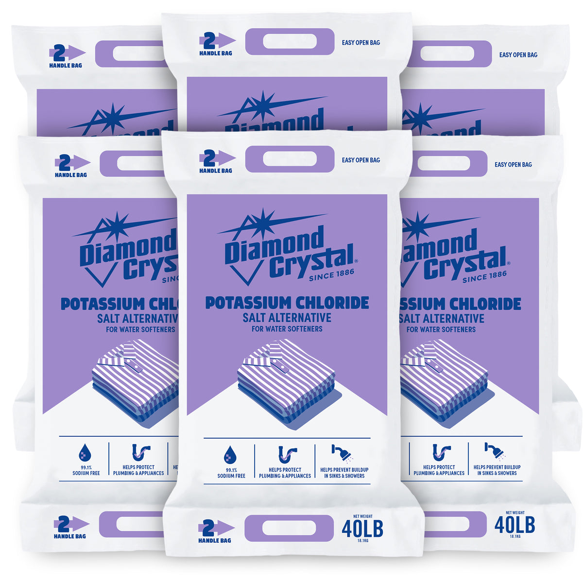 Diamond Crystal 6 Pack Potassium Chloride, Low-Sodium Salt Alternative, 40 lb